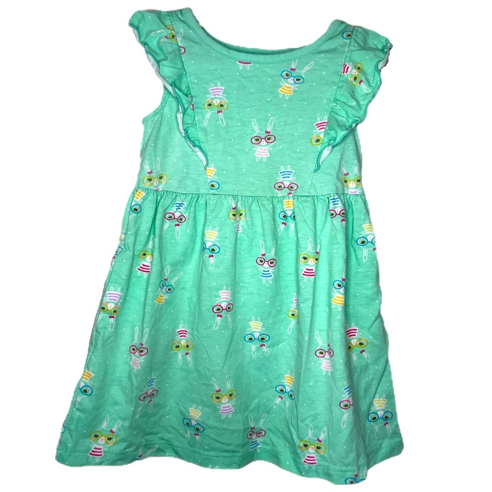 EUC Wonder Nation 2T Mint Green Dres w/ Bunny character print & ruffle details